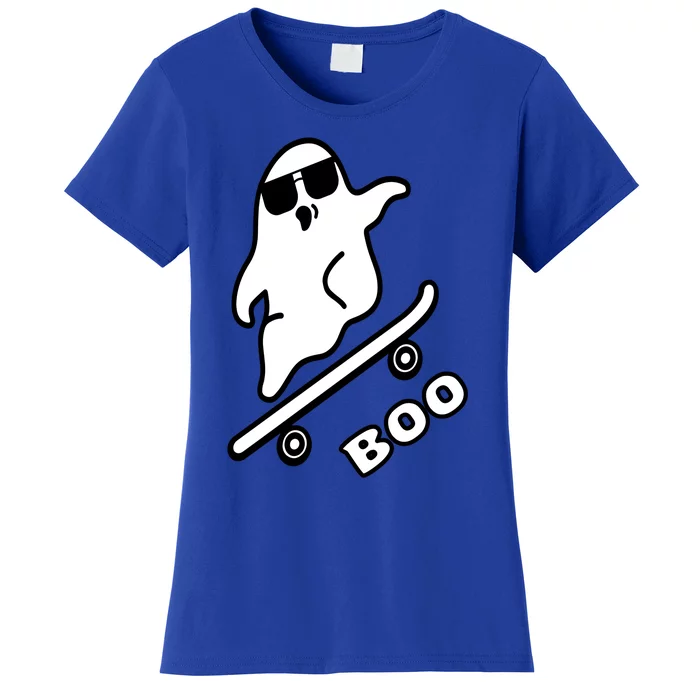 Ghost Skateboarding Boo Scary Halloween Tricks Or Treats Gift Women's T-Shirt