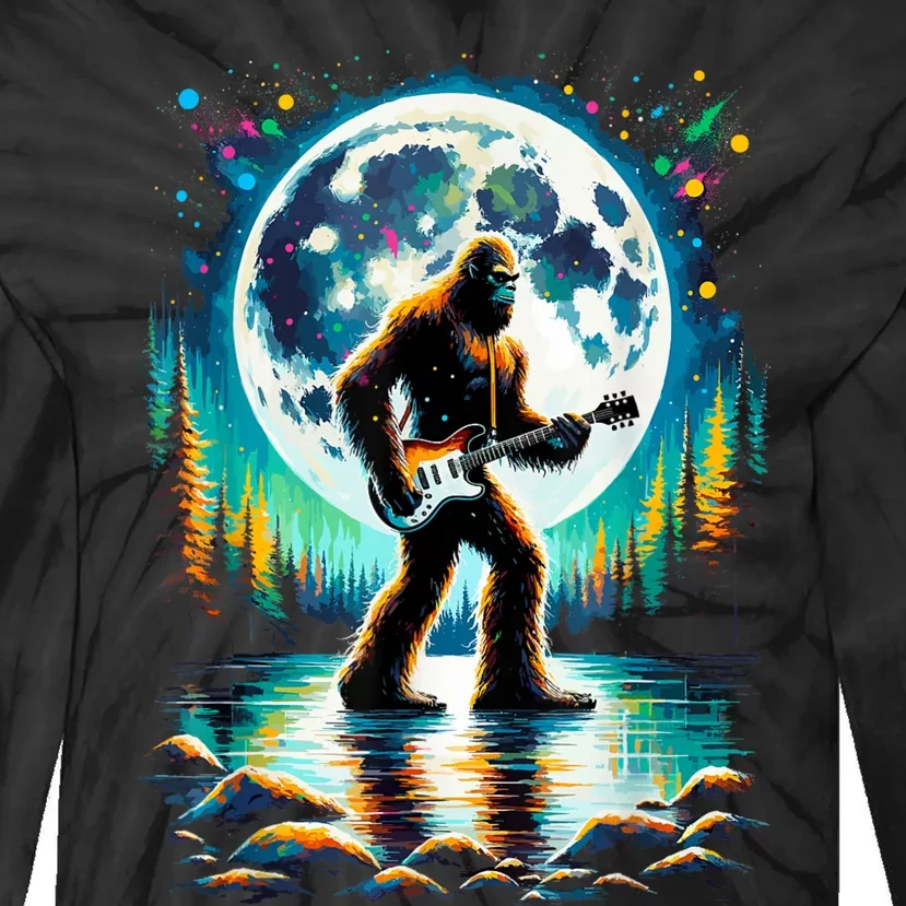 Guitar Sasquatch Bigfoot Rock Music Band Funny Sasquatch Tie-Dye Long Sleeve Shirt