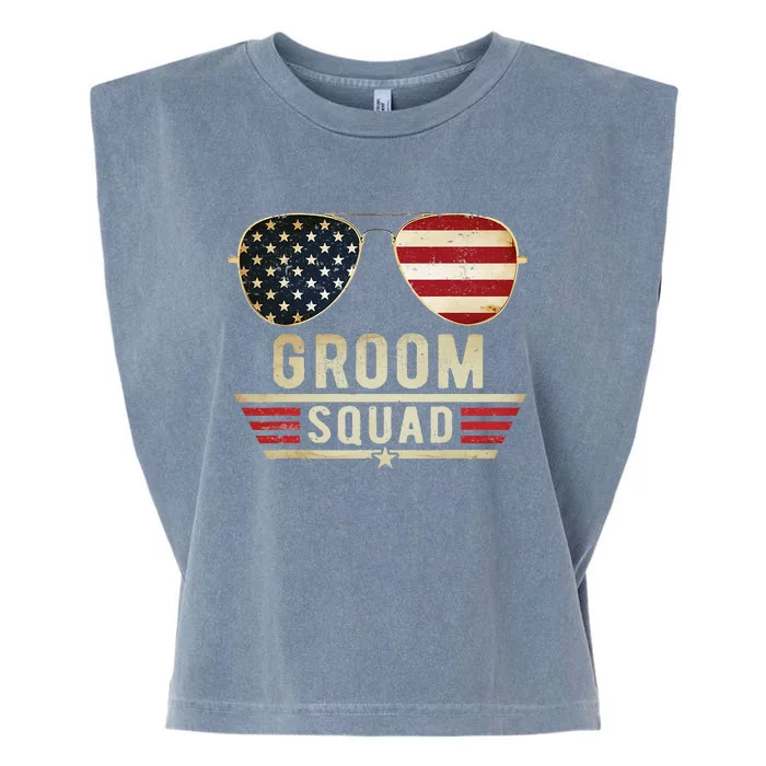 Groom Squad Bachelor Party Groomsmen Wedding USA Sunglasses Garment-Dyed Women's Muscle Tee