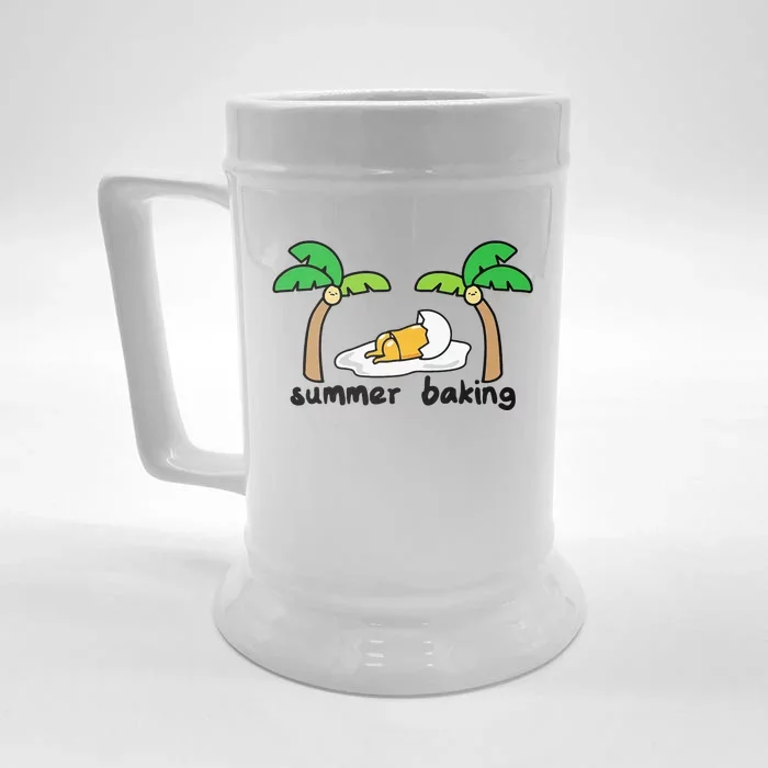 Gudetama Summer Baking Sunbathing Tanning Palm Trees Front & Back Beer Stein