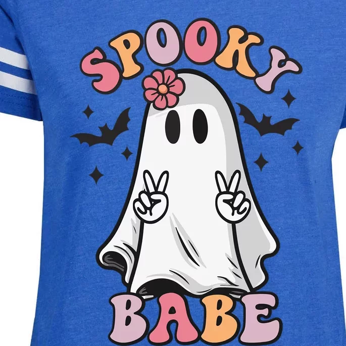 Groovy Spooky Babe Vibes Ghost Hippie Halloween Gift Enza Ladies Jersey Football T-Shirt