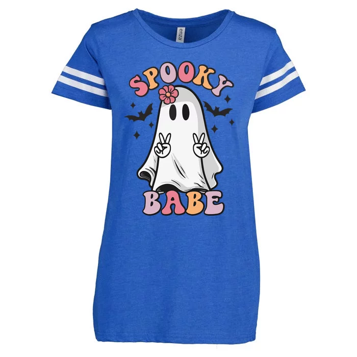 Groovy Spooky Babe Vibes Ghost Hippie Halloween Gift Enza Ladies Jersey Football T-Shirt