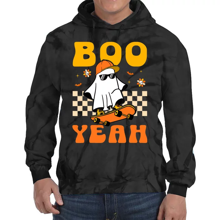 Ghost Skateboard Boo Yeah Groovy Halloween Costumes Boy Tie Dye Hoodie