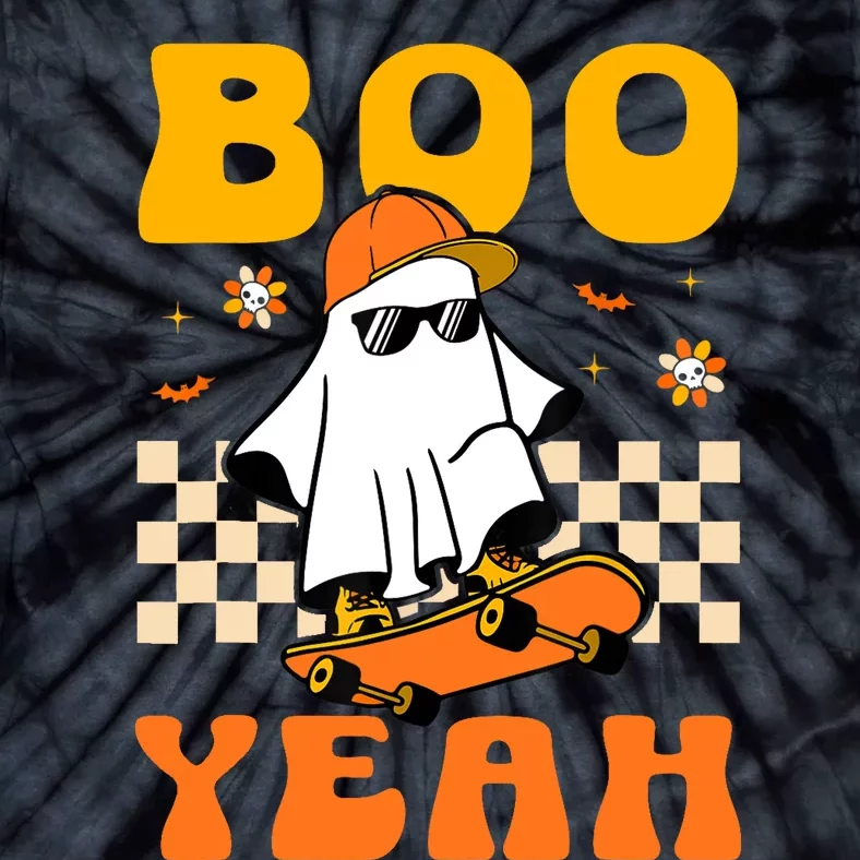 Ghost Skateboard Boo Yeah Groovy Halloween Costumes Boy Tie-Dye T-Shirt