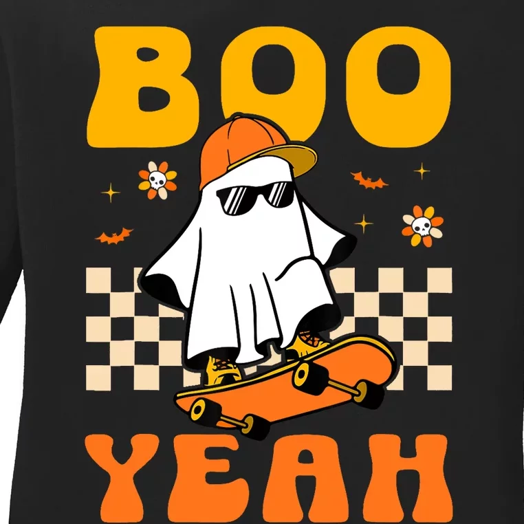 Ghost Skateboard Boo Yeah Groovy Halloween Costumes Boy Ladies Long Sleeve Shirt