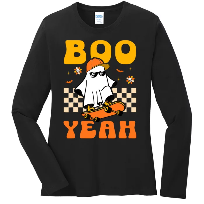 Ghost Skateboard Boo Yeah Groovy Halloween Costumes Boy Ladies Long Sleeve Shirt