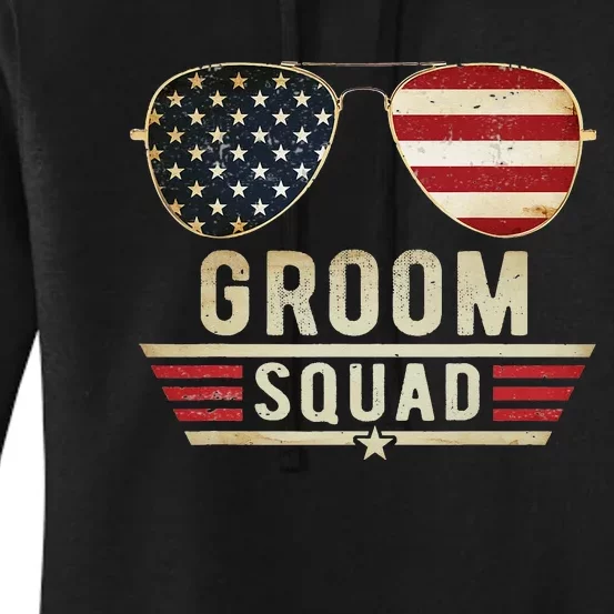 Groom Squad Bachelor Party Grooms Wedding USA Sunglasses Women's Pullover Hoodie