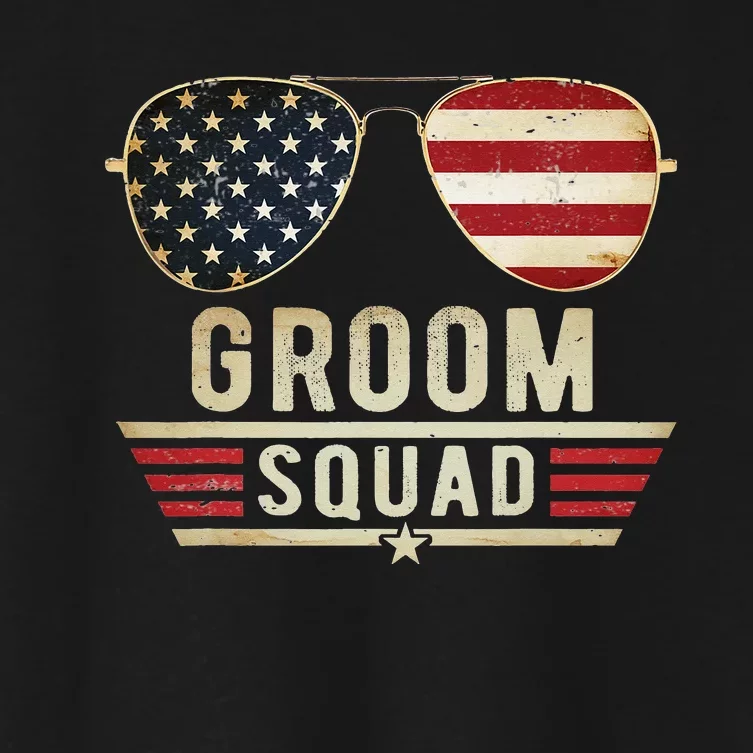 Groom Squad Bachelor Party Grooms Wedding USA Sunglasses Women's Crop Top Tee