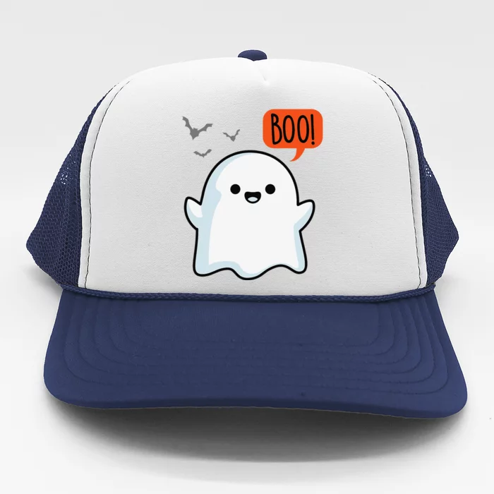 Ghost Saying Boo Spooky Bat Halloween Costume School Teacher Trucker Hat