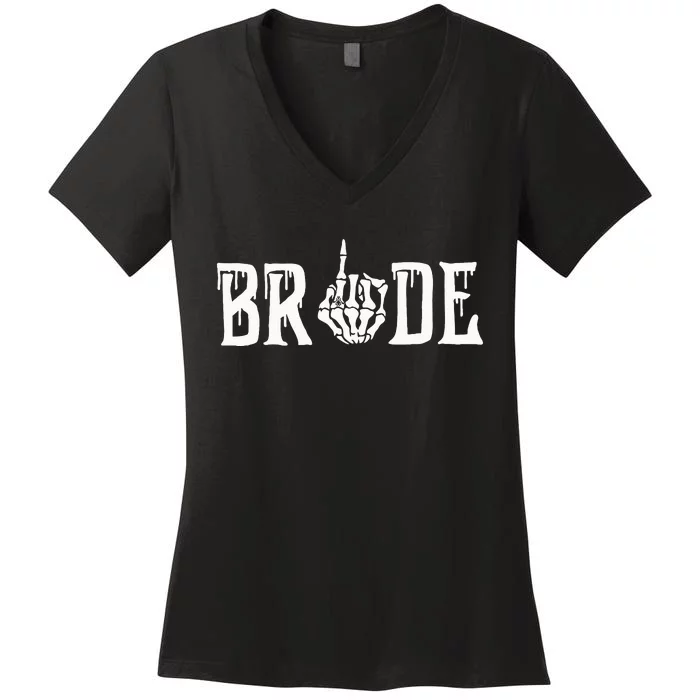 Gothic Skeleton Bride Wedding Just Married Spooky Halloween Women's V-Neck T-Shirt