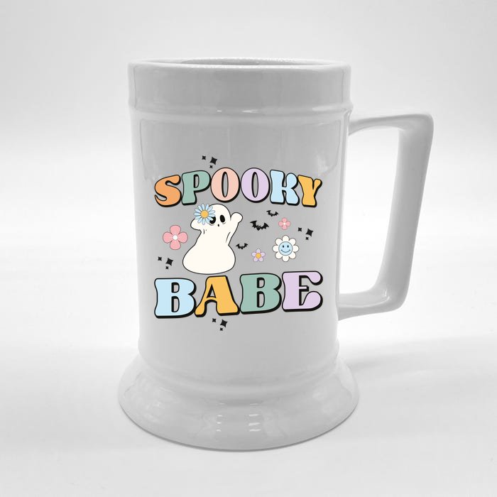 Groovy Spooky Babe Vibes Retro Floral Ghost Hippie Halloween Front & Back Beer Stein