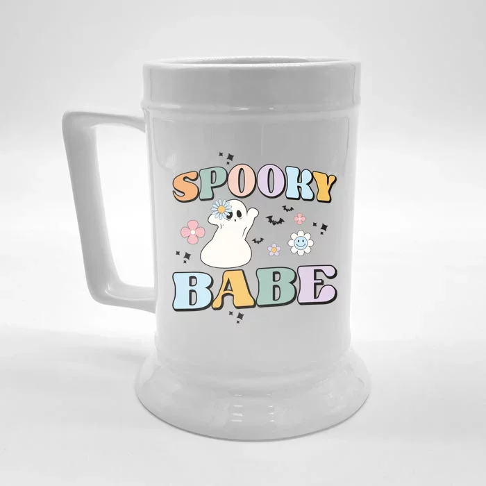 Groovy Spooky Babe Vibes Retro Floral Ghost Hippie Halloween Front & Back Beer Stein