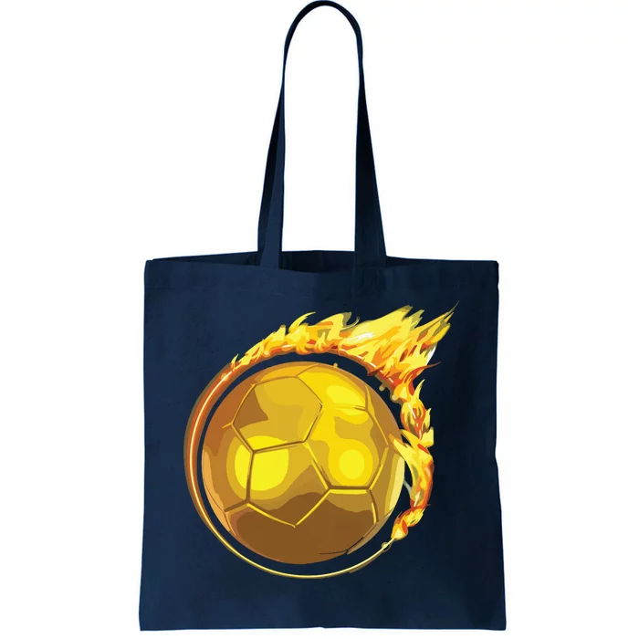 Gold Soccer Ball Flames Flaming Flying Soccer Ball On Fire Tote Bag