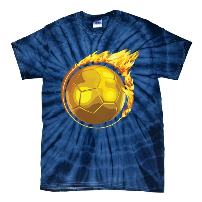 Gold Soccer Ball Flames Flaming Flying Soccer Ball On Fire Tie-Dye T-Shirt