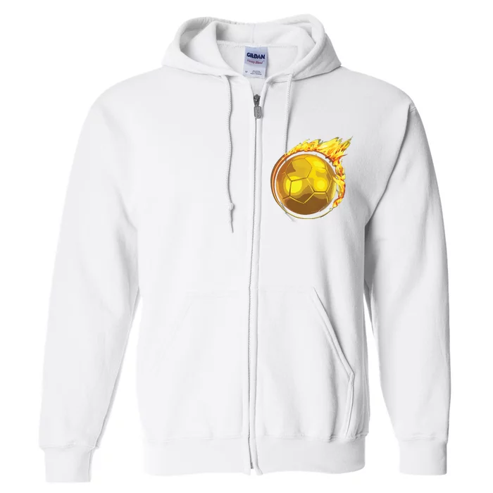 Gold Soccer Ball Flames Flaming Flying Soccer Ball On Fire Full Zip Hoodie