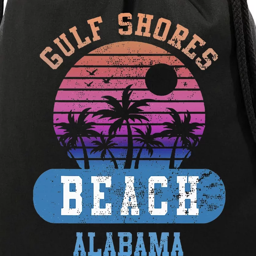 Gulf Shores Beach Alabama Retro Sunset Summer Aesthetic Drawstring Bag