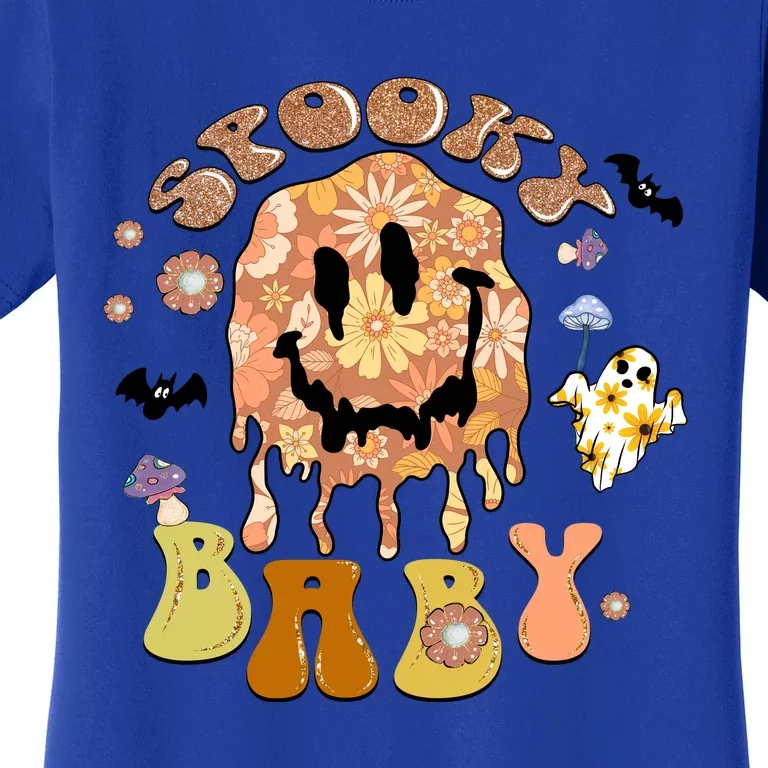 Groovy Spooky Babe Vibes Retro Floral Ghost Hippie Halloween Girls Gift Women's T-Shirt