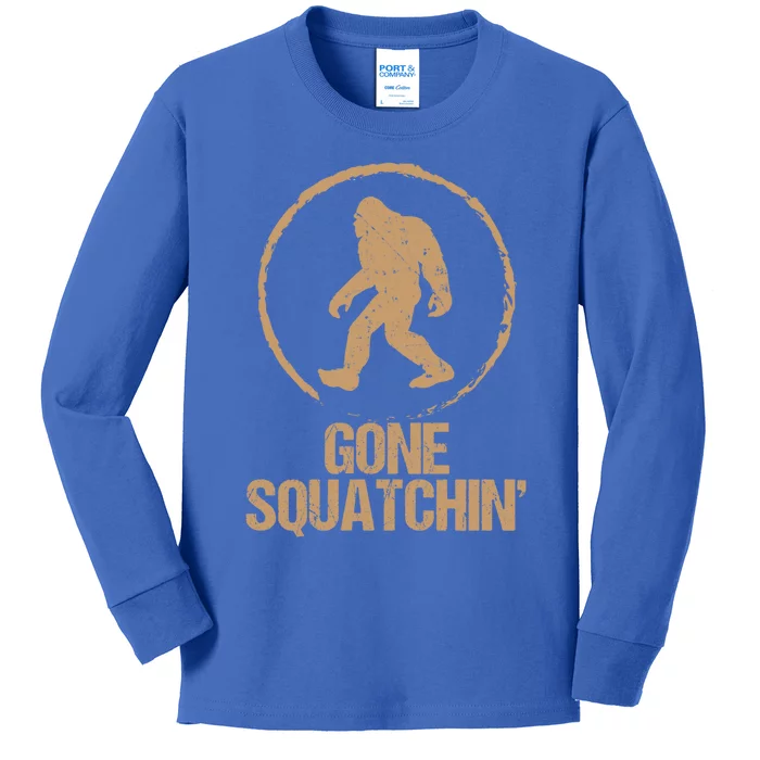 Gone Squatchin: Bigfoot Hunter Gone Squatching Sasquatch Funny Gift Kids Long Sleeve Shirt