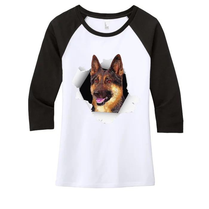 German Shepherd Busting Out Cute Dog Women's Tri-Blend 3/4-Sleeve Raglan Shirt