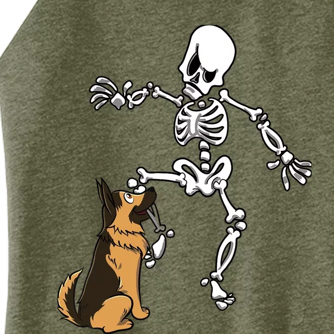 German Shepherd Biting Skeleton Leg Halloween Women’s Perfect Tri Rocker Tank