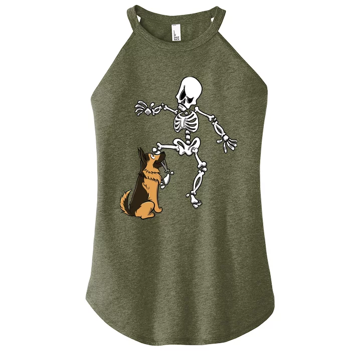 German Shepherd Biting Skeleton Leg Halloween Women’s Perfect Tri Rocker Tank