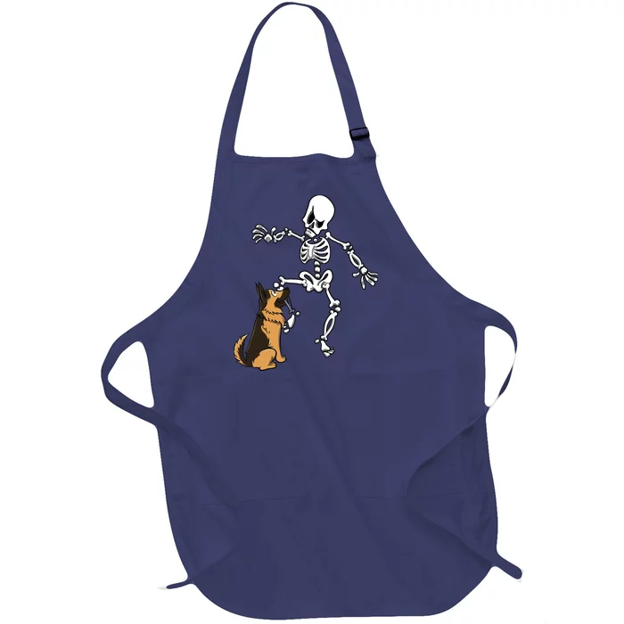 German Shepherd Biting Skeleton Leg Halloween Full-Length Apron With Pocket