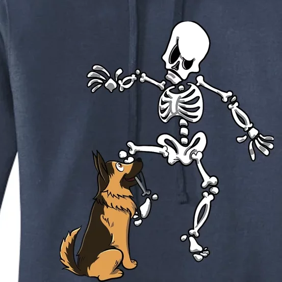 German Shepherd Biting Skeleton Leg Halloween Women's Pullover Hoodie