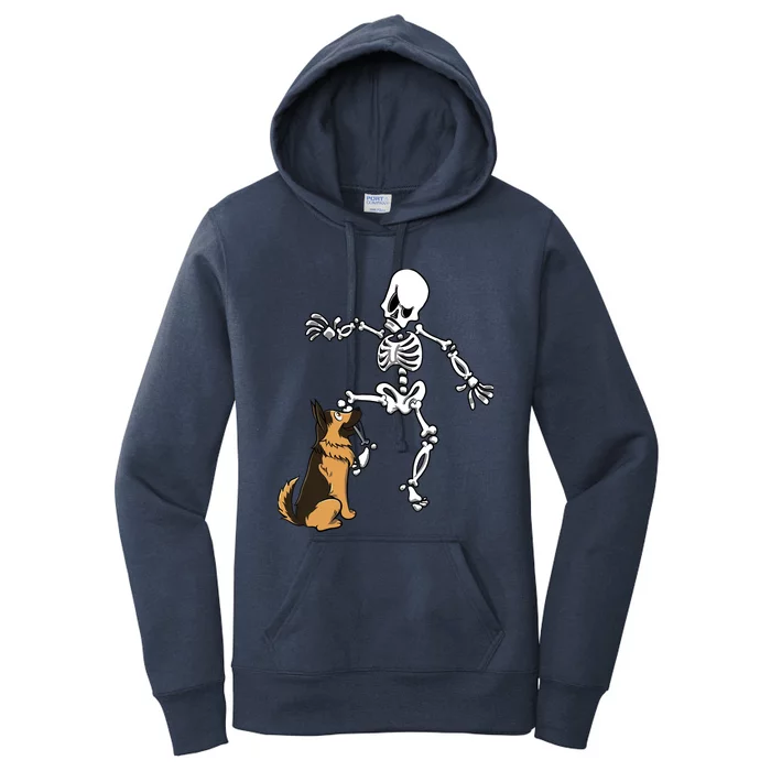 German Shepherd Biting Skeleton Leg Halloween Women's Pullover Hoodie