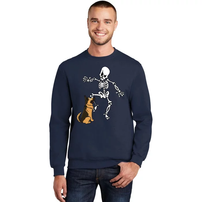 German Shepherd Biting Skeleton Leg Halloween Tall Sweatshirt