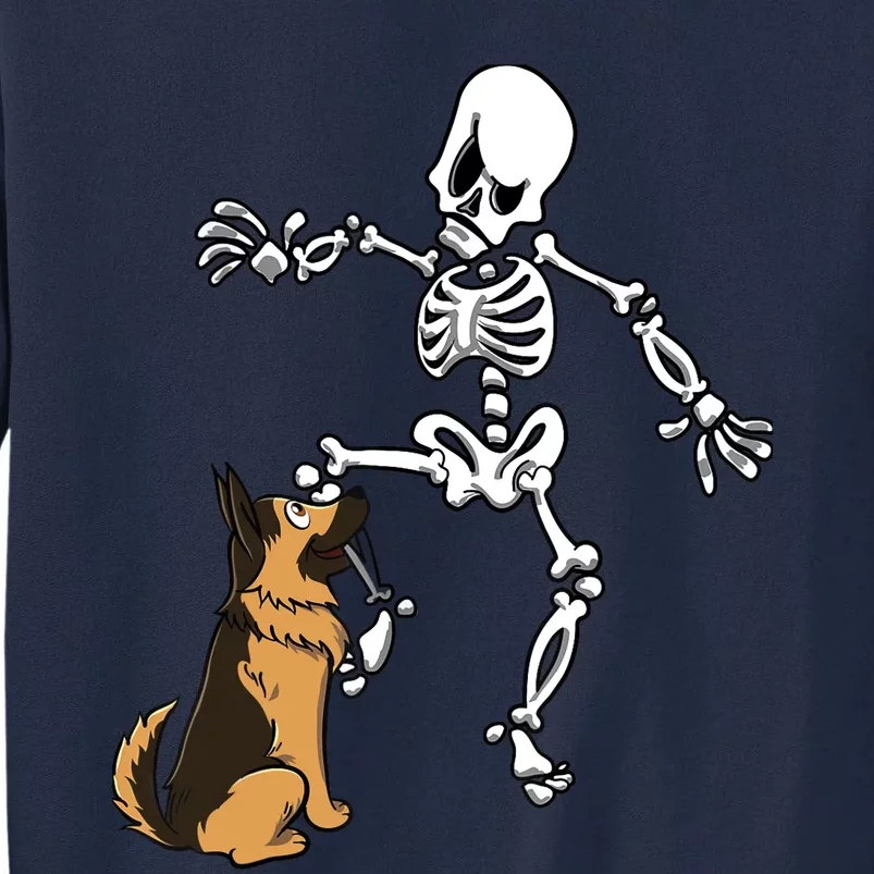 German Shepherd Biting Skeleton Leg Halloween Tall Sweatshirt