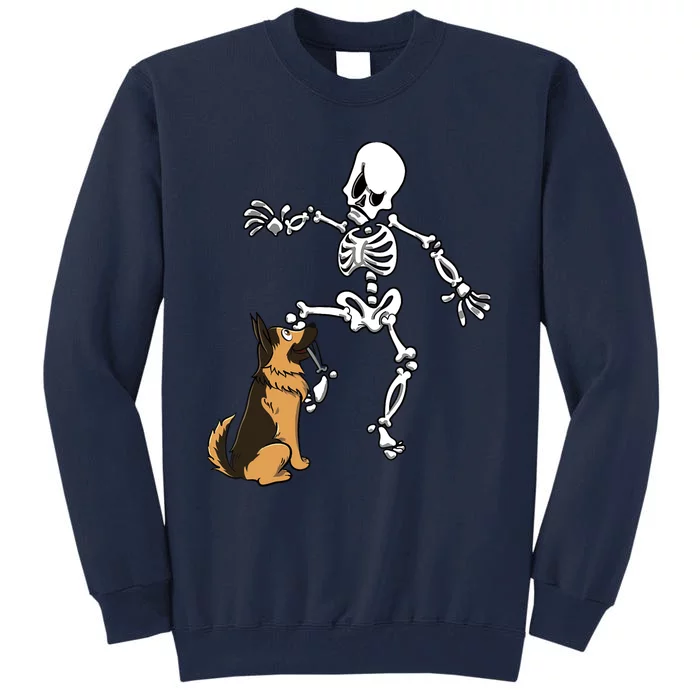 German Shepherd Biting Skeleton Leg Halloween Tall Sweatshirt