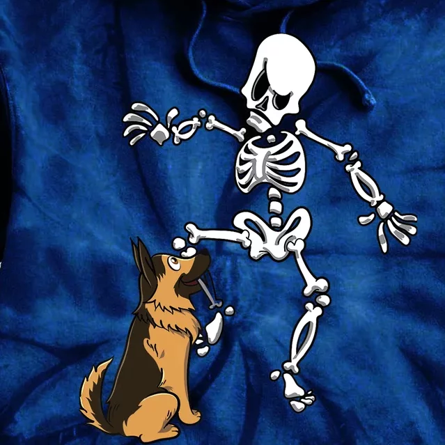 German Shepherd Biting Skeleton Leg Halloween Tie Dye Hoodie