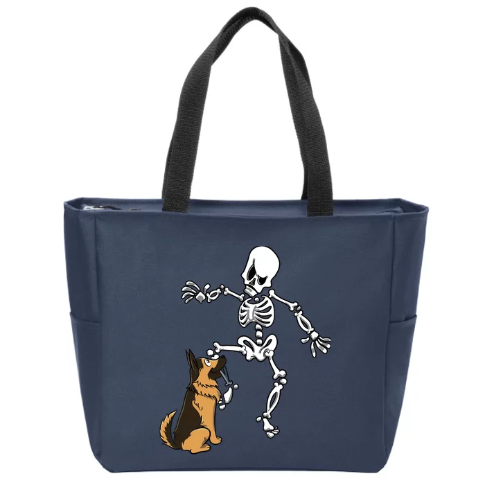 German Shepherd Biting Skeleton Leg Halloween Zip Tote Bag