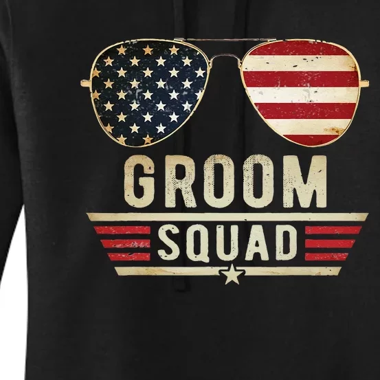 Groom Squad Bachelor Party Groomsmen Wedding USA Sunglasses Women's Pullover Hoodie