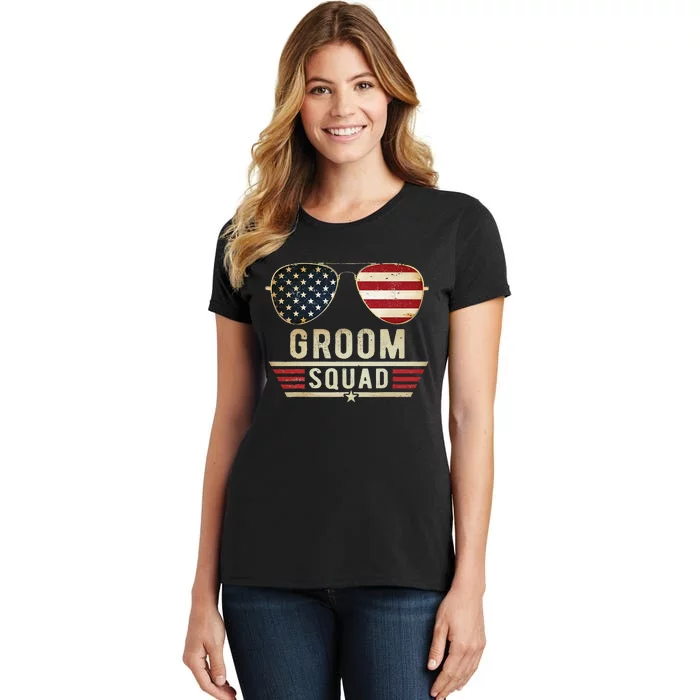 Groom Squad Bachelor Party Groomsmen Wedding USA Sunglasses Women's T-Shirt