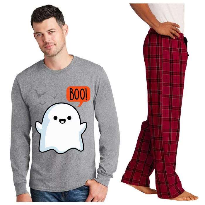 Ghost Saying Boo Spooky Halloween Long Sleeve Pajama Set