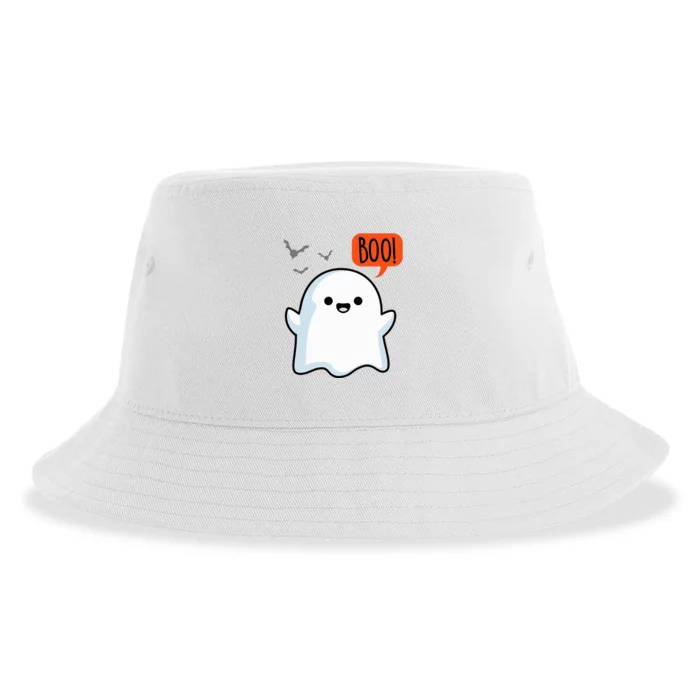 Ghost Saying Boo Spooky Halloween Sustainable Bucket Hat