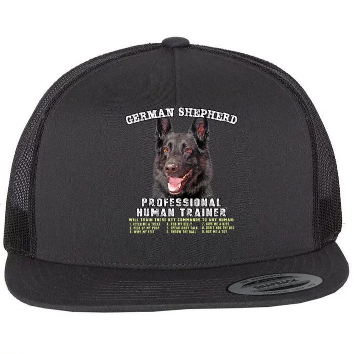 German Shepherd Black Professional Human Trainer Flat Bill Trucker Hat