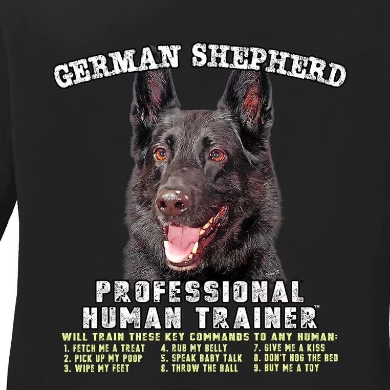 German Shepherd Black Professional Human Trainer Ladies Long Sleeve Shirt