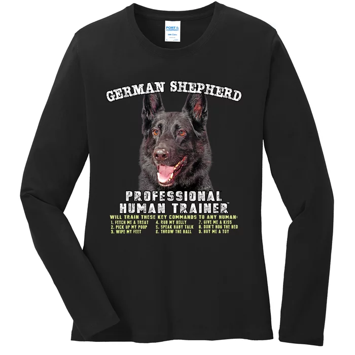 German Shepherd Black Professional Human Trainer Ladies Long Sleeve Shirt