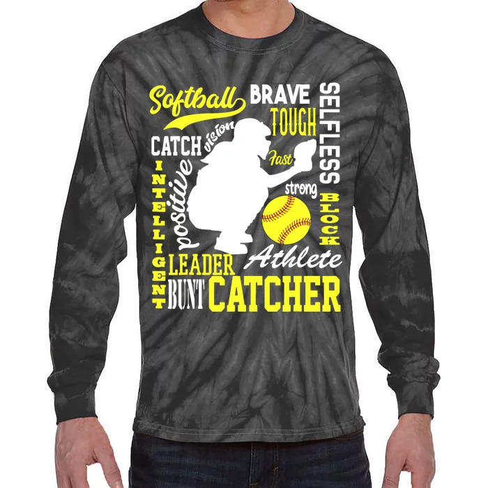 Girl Softball Catcher Great For Teens Traits Of A Catcher Tie-Dye Long Sleeve Shirt