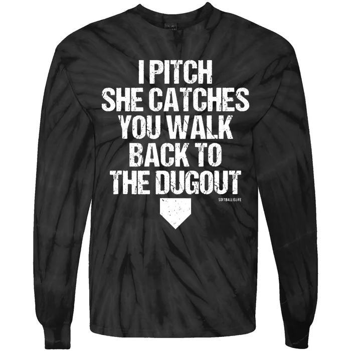 Girl Softball Catcher Pitcher Funny Tie-Dye Long Sleeve Shirt