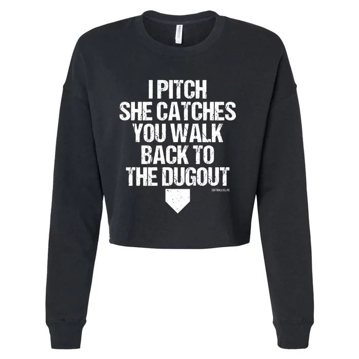 Girl Softball Catcher Pitcher Funny Cropped Pullover Crew