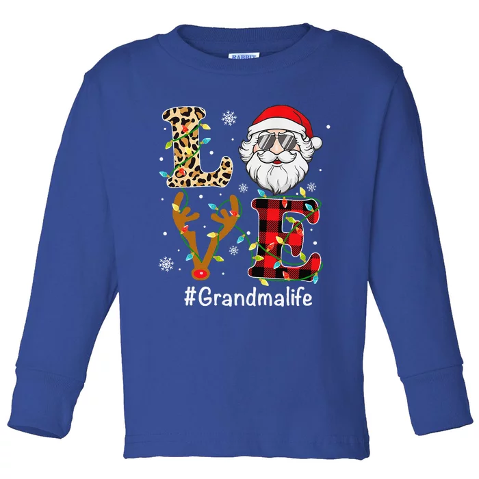 Grandma Santa Christmas Family Love Grandma Life Xmas Pajama Toddler Long Sleeve Shirt