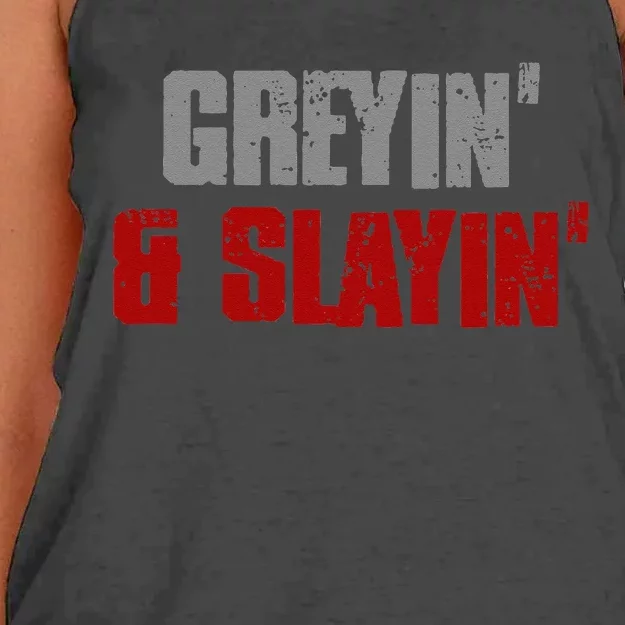 Greyin & Slayin Confident Stylish Successful Aging Awesome Women's Knotted Racerback Tank