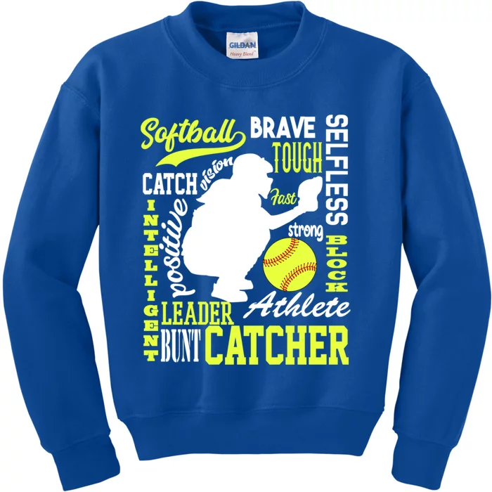 Girls Softball Catcher Great Traits Of A Catcher Funny Gift Kids Sweatshirt