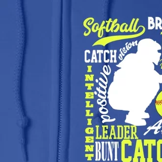 Girls Softball Catcher Great Traits Of A Catcher Funny Gift Full Zip Hoodie