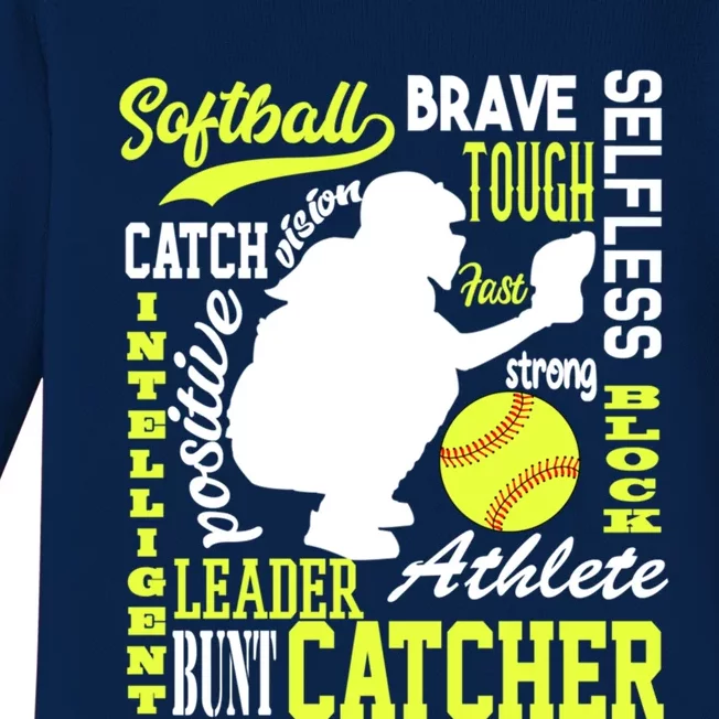 Girls Softball Catcher Great Traits Of A Catcher Funny Gift Baby Long Sleeve Bodysuit