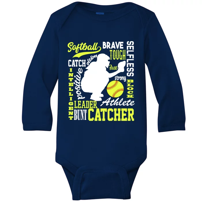 Girls Softball Catcher Great Traits Of A Catcher Funny Gift Baby Long Sleeve Bodysuit