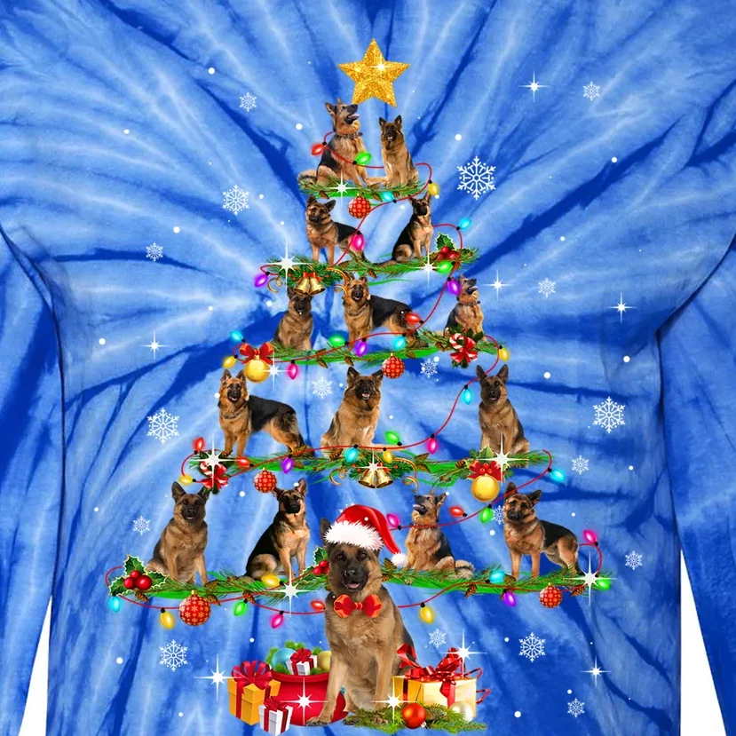 Ger Shepherd Christmas Tree Xmas Dog Lover Gift Tie-Dye Long Sleeve Shirt